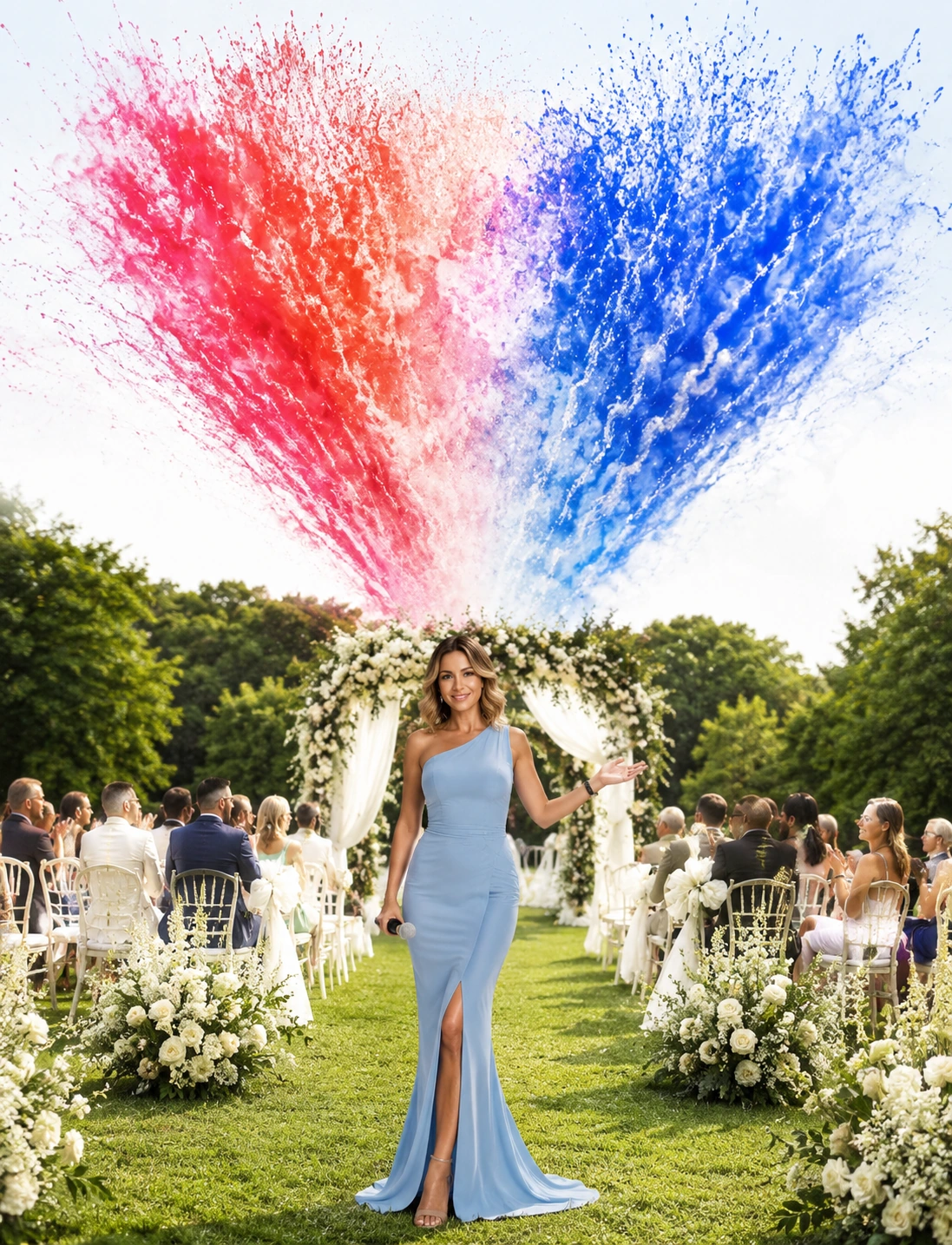 Freie Trauung mit Hochzeitsmoderatorin und deutsch-russischem Farbfeuerwerk