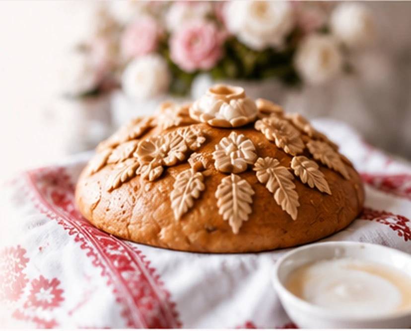 Festliches Karawai-Brot bei einer russischen Hochzeit