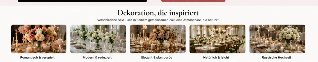 Verschiedene Stilrichtungen für elegante Hochzeitsdekoration